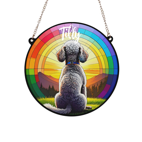Bedlington Terrier Rainbow Bridge Personalised Stained Glass Effect Suncatcher